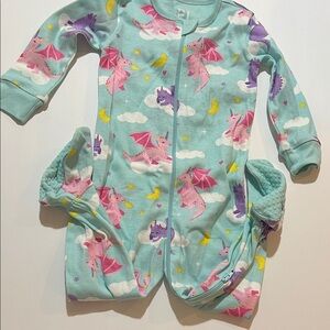 Place Mint Green Footed One-Piece with Pink & Purple Dragon Print